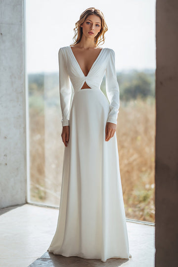Ivoire Découpé Une Ligne Manches Longues Robe de mariée